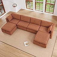 CHITA Oversized Modular Sectional Fabric Sofa Set,Extra Large U Shaped Couch with Reversible Chaise Modular Sectional Couch,146 inch Width,6 Seat Modular Sofa with Storage Ottamans, Terracotta