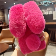 สำหรับ Huawei P40 P30 P20 Pro Lite น่ารัก Furry Case Super Soft Warm Furry กระต่ายกระต่ายกระต่ายกระต่ายกระต่ายกระต่ายกระต่ายกระต่ายกระต่ายหูของเล่นกลับกรณีFaux Fur Plush Fluffy ป้องกันฝาครอบแบบยืดหยุ่น