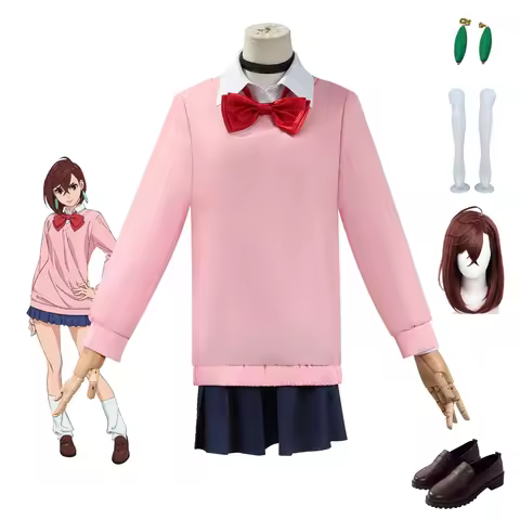 Momo Ayase Cosplay Costume Wig Anime Dandadan Sweater Skirt School Uniform Earrings Choker Socks Chr