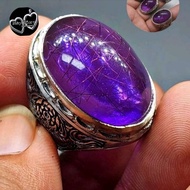Cincin Batu Akik Kecubung Ungu Amethys Serat Emas Dimensi 30mm