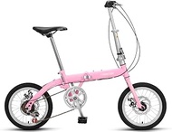 Fashionable Simplicity 6 Speed Foldable Bicycle with Comfort Saddle 16 Inch Folding Bike Low Step-Through Steel Frame Urban Riding and Commuting Pink
