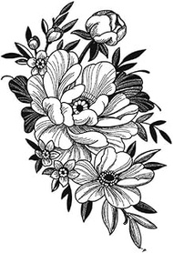 Temporary Tattoo,Blooming Flowers - K39,Flower Tattoos,Lasts 1-2 Weeks,Water-Resistant,Resilience,Re
