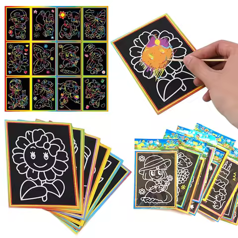 10Sheets/Set Rainbow Magic Scratch Drawing Paper Multicolored Painting Teaching Tools School Artclas