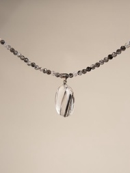 白水晶包裹碧璽 黑髮晶項鏈