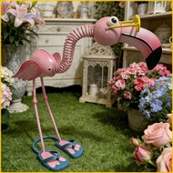 LIVI Weather Resistant Metal Flamingoes Sculpture Includes Moving Head Glasses Slippers for Garden P
