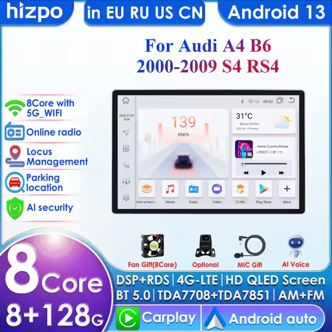 Android 13 2Din Car Radio for Audi A4 B6 2000-2006 S4 B7 RS4 Seat Exeo Multimedia Video Player Navi 