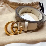 全新Gucci Marmont 奶白拼接老花皮帶 GG皮帶