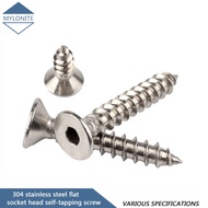 Stainless Steel 304 M3 M4 M5 M6 Countersunk Hex Hexagon Socket Head Bolt Flat Head Self-Tapping Screws Bolts Length 6mm-40mm Millimeters