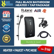 Full Matte Black Rubine Bathroom Instant Water Heater Package with Flexible Hose and 2 Way Tap Faucet