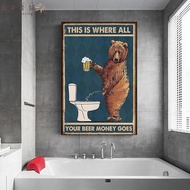 Interesting Bear Poster Drinking Beer in Tailai Vintage Printing Quotation Canvas Painting Vintage W