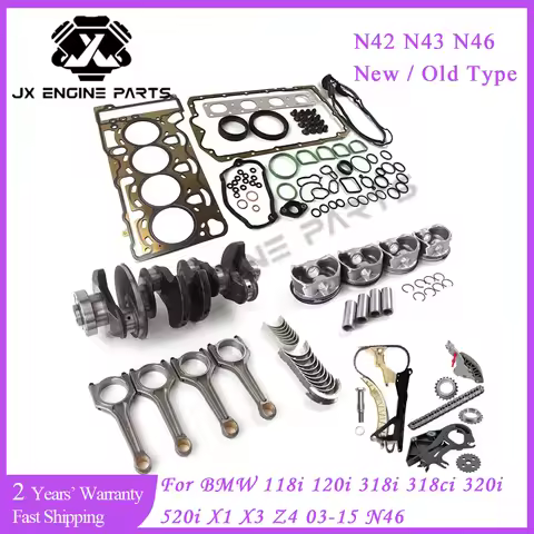 N42 N43 N46 Engine Timing Chain Kit Piston Crankshaft Bearing Gasket Set For BMW 2.0 120i 318i 320i 