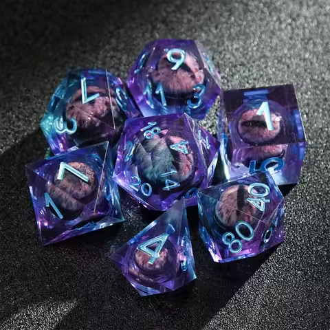 1-7pcs Dargon Eye DND Dice Set Cat Eye Liquid Core Milk Cat Sharp Edge Handmade Polyhedral Resin Dic