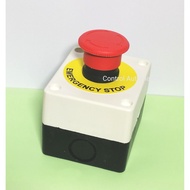 Emergency Stop Push Button / Push Lock Turn Reset Button c/w Box &amp; Sticker,  Emergency Stop Sticker, 1 Hole Box