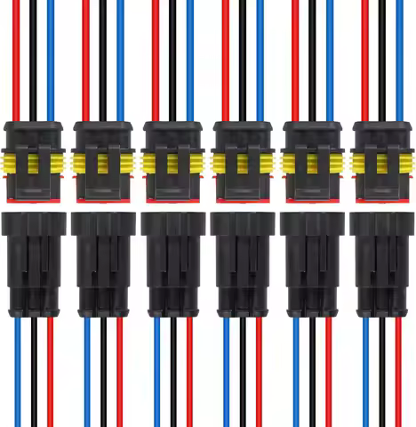 6 Sets 3 Pin Connector Waterproof Connector Male and Female Electrical Connector 16 AWG Wire for Car