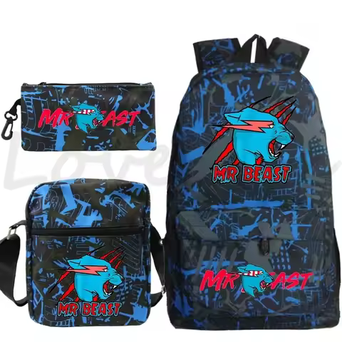 Mr Beast Lightning Cat School Backpack for Boys Girls School Bags 3 Pcs/set Travel Bag Mr Beast Prin