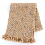 成色極佳☆LOUIS VUITTONM75834 Echarpe Logomania Shine 羊毛真絲流蘇圍巾 米色 義大利製造 正品 女士