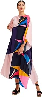 Designer Women’s Boat Neck Style Printed Soft Silk Kaftan Islamic Wear,Beach Dress,Maxi Dress,Caftan,Birthday,Crew Neck Style,Regular Kaftan Black, Black, One Size