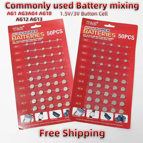 50PCS 1.55V AG13 pila LR44 L AG1 AG3 AG4 AG10 AG12 SR44 Button Batteries A76 LR1154 GP7 Cell Coin Wa