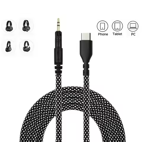 76HD 59in USB C to 2.5Mm Headphone Sound Cable, Braided Black Cord with Gold Tone Plugs for ATH-M70X