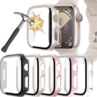 For Apple Watch Series 9 8 7 41mm 45mm Tempered Glass Film Hard PC Smart Watch Case Anti Scratch Watch Screen Protector For Apple Watch Series 3 2 1 38mm 42mm 6 5 4 SE 40mm 44mm