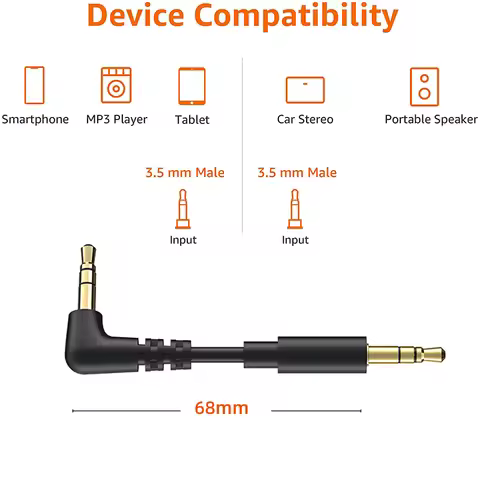 Essager Aux Cable 3.5mm Jack Audio Cable 90 Degree Right Angle Hifi 3.5 AUX Cord for Wired Headphone