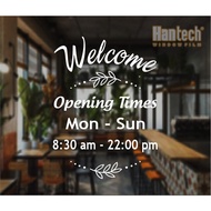 DOOR OPENING HOURS DECAL - CLOSED HOURS FOR CAFE AND STORES, OPENING HOURS GLASS STICKER