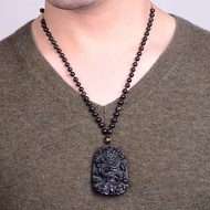 Olaris99 Black Jade Necklace Chinese Luck Buddha God Pixiu Black Dragon Genuine K143