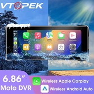 Vtopek 6.86" inch Navigation Motorcycle Waterproof Carplay Moto DVR Wireless Android Auto Display Sc