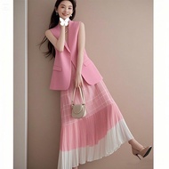 Váy nữ Áo vét màu hồng eo hai bộ chi tiết