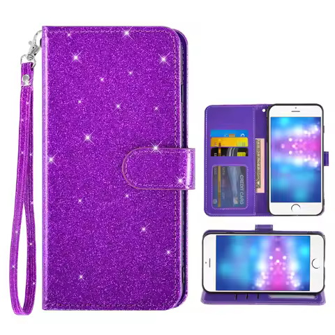 Solid Color Glitter Flip Cover Leather Wallet Phone Case For Vivo X70 Pro X60 Plus X50 Y70 Y16 Y72 Y