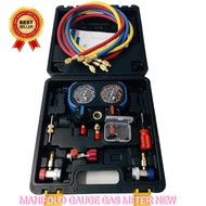 High Class Manifold Gauge for car aircond r134a r22 r12 with +_free 3pcs hose / adapter socket car /