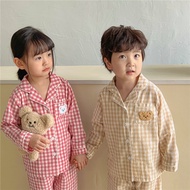 Đồ ngủ bé gái Pijama cho bé gái bé trai Habi Fashion HB89 họa tiết caro cho bé 18-40Kg