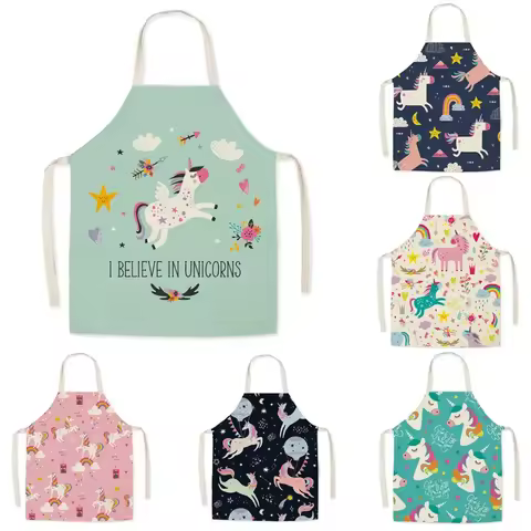 Cartoon Unicorn Fashion cotton Linen Fabric Apron Kitchen Waterproof Sleeveless Halter Apron Cooking