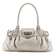 二手Salvatore Ferragamo Ferragamo Gancini 托特包 AU-21/6317，義大利製造，銀色皮革，單肩包/手提包，翻蓋，女士