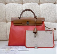 Hermes stamp D herbag 31 橙紅色防水布
