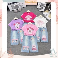 Baby girl clothes set CS717, BB3 short-sleeved cotton shirt and ripped jeans set for babies