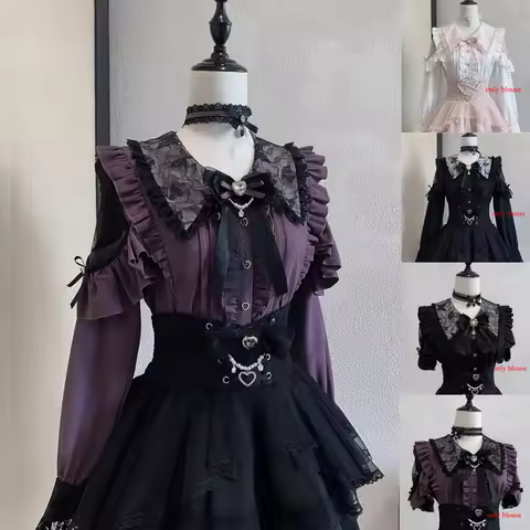 Japanese Sweet Lolita Blouse Long Sleeve Women Casual Skirts Lace Ruffle Blouse Y2K Harajuku Y2K Kaw