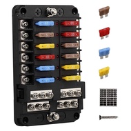 12V 12 Way Marine Fuse Block Fuse Panel with Ground & 12 Volt Fuse Box for Car Automotive Boat RV RZ