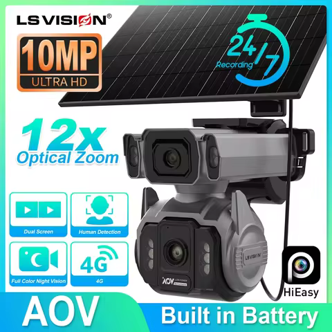 LS VISION AOV AI Tracking Outdoor Surveillance Camera 12X Optical Zoom Cctv Camera 4G Cloud SIM Dual
