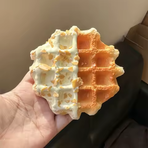 Vanilla Sauce Soft Waffle Bread Cake Party Chocolate Almond Cereal PU Plastic Simulation Model Bakin