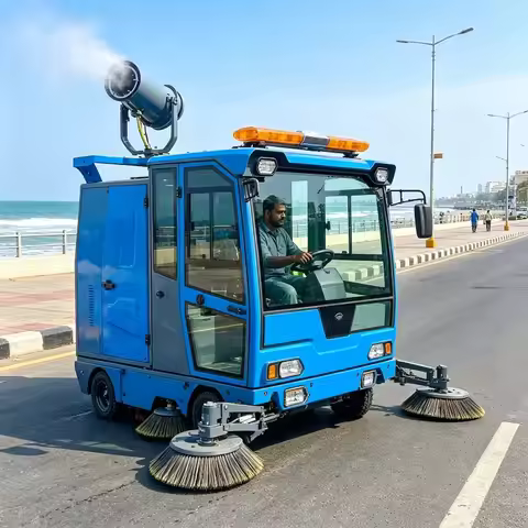 3 Wheel Ride on Electric Road Sweeping Machine Customized Fully Enclosed Cabin Industrial Commercial