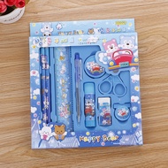 Pencil Stationery 9 Pcs Set Pencil Pen Eraser Sharpener Scissors Size 23 X 19.5 X 2 Cm
