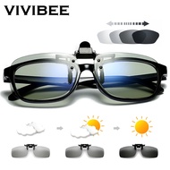 VIVIBEE Polarized Square Flip Up Clip on Sunglasses Men Photochromic Polarised Women Sun Glasses for Night Driving Lens