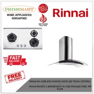 RINNAI RH-C209-GCR CHIMNEY HOOD LED TOUCH CONTROL  +   RB-73TS 3 BURNER BUILT-IN HOB STAINLESS STEEL TOP PLATE  BUNDLE