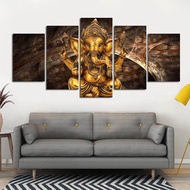 Fashion Home Decoration Canvas Painting 5 Panel No Frame Elephant God Indian Ganesha Picture For Hom