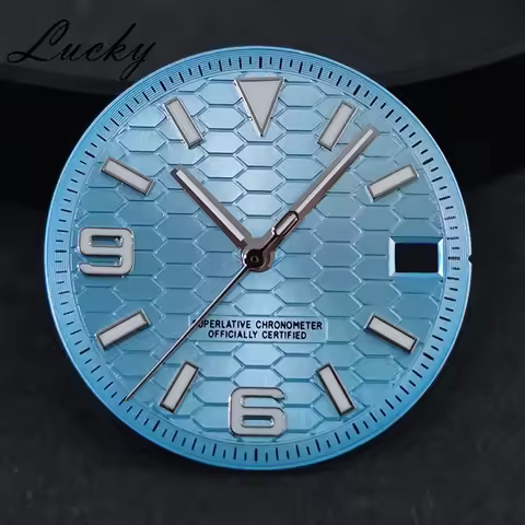 Sky Blue 28.5mm Dial Paired With Pointers High Quality Fit Land-Dweller Watch Case With Green Lume F