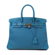 HERMES Togo皮革/Swift皮革Ghillies Birkin 35銀扣手挽袋Turquoise土耳其亮藍色