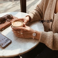 Insta Hot Aesthetic Link Finger Ring Bracelet Black Stone Hand Chain Y2K Fairy Grunge Accessories fo