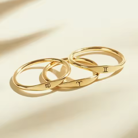 Tiny Zodiac Sign Ring For Women Gold Plated Stainless Steel Zodiac Ring Constellation Gemini Ring Bi