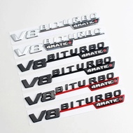 2Pcs 3D ABS V8 BITURBO 4MATIC Logo Letters Car Fender Trim Emblem Badge Sticker For Mercedes Benz C6